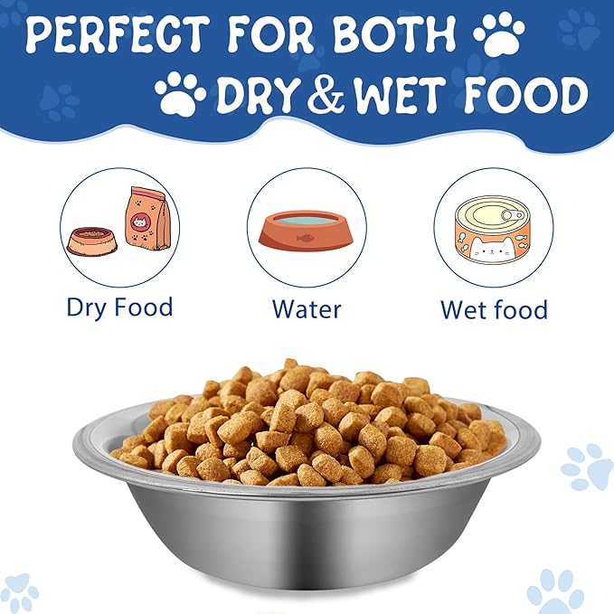 ZUFECY 2-Pack Cat Bowls, Stainless Steel Cat Bowl, Pet Food & Water Dishes, Non-Tip and Easy Clean Kitten Bowls for Small Cats, Indoor/Outdoor Use