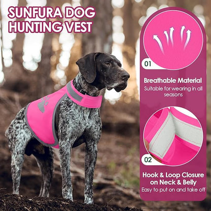 SUNFURA Dog Reflective Safety Vest, High Visibility Adjustable Dog Hunting Harness Vest for Outdoor Activity & Night Walking, Breathable Pet Jacket for Small Medium Large Dogs (Pink, S)