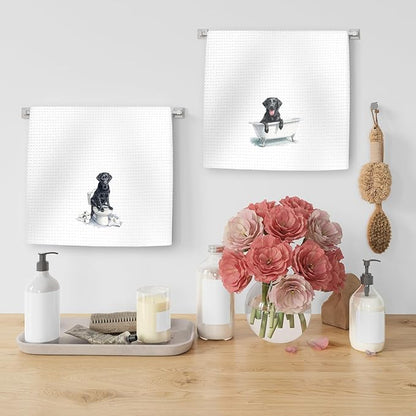Funny Black Lab Dog Hand Towels Set of 2, Gifts for Labrador Retriever Dog Owners Lovers, Black Labrador Decor for Bathroom, Pet Lovers Gifts Toilet Hand Towels for Bathroom Washroom, 16x24In