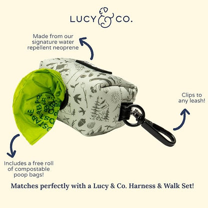 Lucy & Co. Dog Poop Bag Holder - Leak Proof Dispenser with Leash Attachment - Easy Refills - Hygienic Pet Poop Pickup- Green Outdoor Plaid