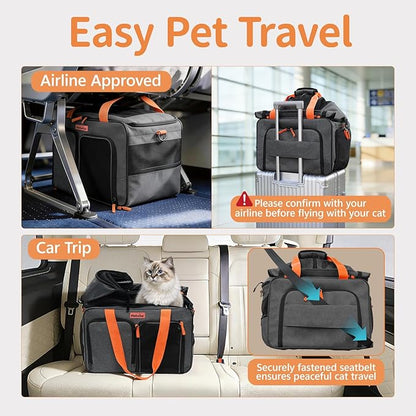 Cat Pet Carrier Soft Sided Bag Airline Approved, Foldable Travel Large Carrier for Small Kittens Medium Cats Up to 13 Lbs, Expandable Carrying Case for Car, Comfortable for Transport