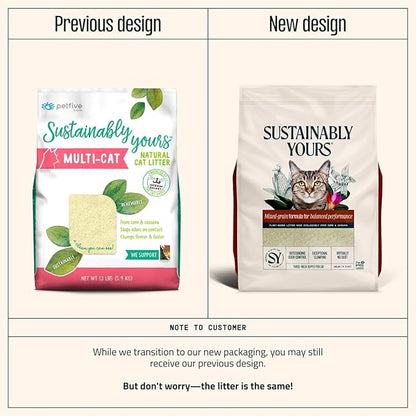 Sustainably Yours Natural Cat Litter, Mixed-Grain Formula, Exceptional Clumping & Odor Control, Virtually No Dust, Easy to Scoop, Corn & Cassava Plant-Based, Unscented, 10 lbs