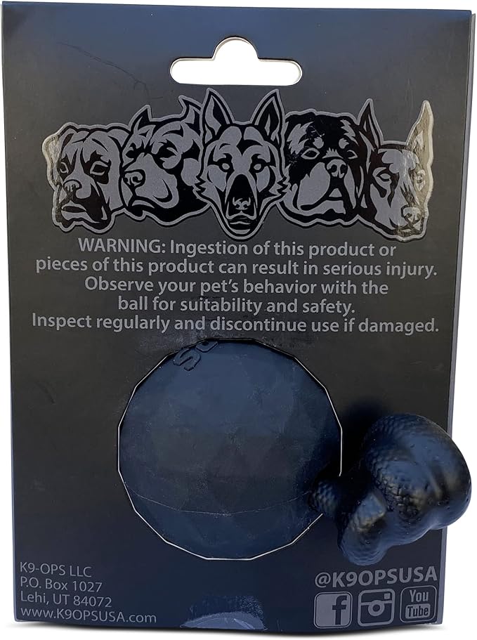 K9 Ops Dog Ball on a Rope Moki Tug Toy - Solid Rubber Fetch Training Reward - Large Dogs Tugs Durable Aggressive Chewers (Coal Black, MD/LG)