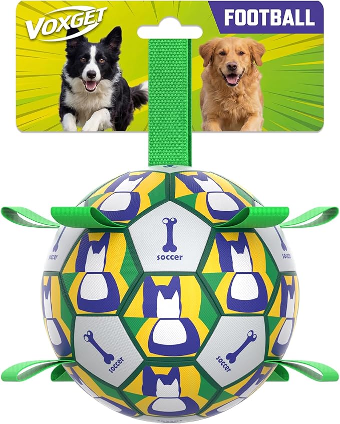 Interactive Dog Ball Toys, 2026 Dog Soccer Ball with Thicken Straps for Small Medium Breeds Tug of War, Small Herding Balls with Pump for Puppy Dogs Outdoor Play Training (Green, 6 Inch)