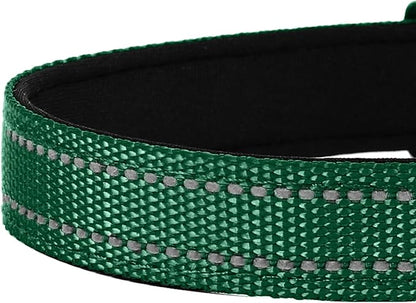 Reflective Dog Collar, Adjustable Soft Neoprene Padded Nylon Pet Collars with Buckle for Puppy and Small Dogs, Cats, Dark Green,XS