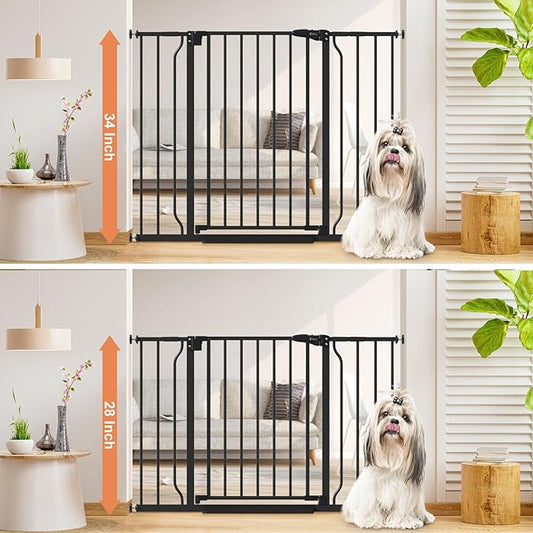 34" Extra Tall Baby Gate for Stairs, Auto Close Stroller Friendly Dog Gate Indoor for Doorways, Pressure Mounted 29"-45" Wide Baby Gate, Easy Walk Through Gate for Children & Pets, Black