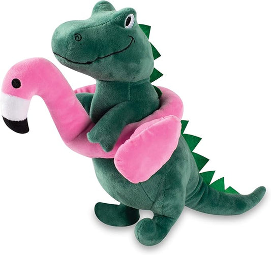 Fringe Studio Squeaker Large Pet Toy, Flamingo Fun T-Rex, 14.5" Tall x 11.5" Wide, PetShop Collection (728003)