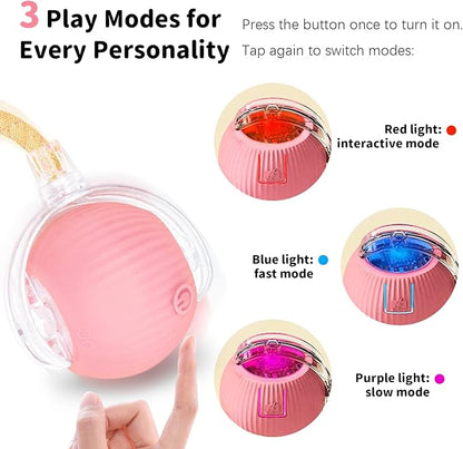 Interactive Cat Toys for Indoor Cats Smart Automatic Ball Rolling for Bored Kitten Pet Upgraded Speedy Moving Chase Dogs Toy Valentine's Day Gift Pink Dragonfly