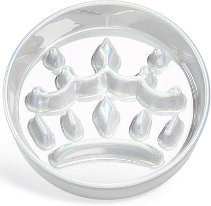 LE TAUCI Ceramic Slow Feeder Dog Bowls Small Breed, 0.6 Cups Dog Food Dish for Fast Eaters, Puzzle Bowl for Small Dogs and Cats,Crown Silver