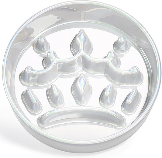 LE TAUCI Ceramic Slow Feeder Dog Bowls Small Breed, 0.6 Cups Dog Food Dish for Fast Eaters, Puzzle Bowl for Small Dogs and Cats,Crown Silver