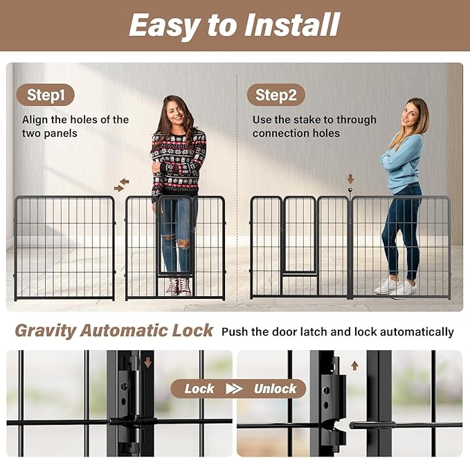 HealSmart Dog Playpen Indoor, Puppy Playpen Indoor for Yard, Camping, 24" Height 16 Panels Heavy Duty Dog Pen for Puppies/Small Dogs, Black