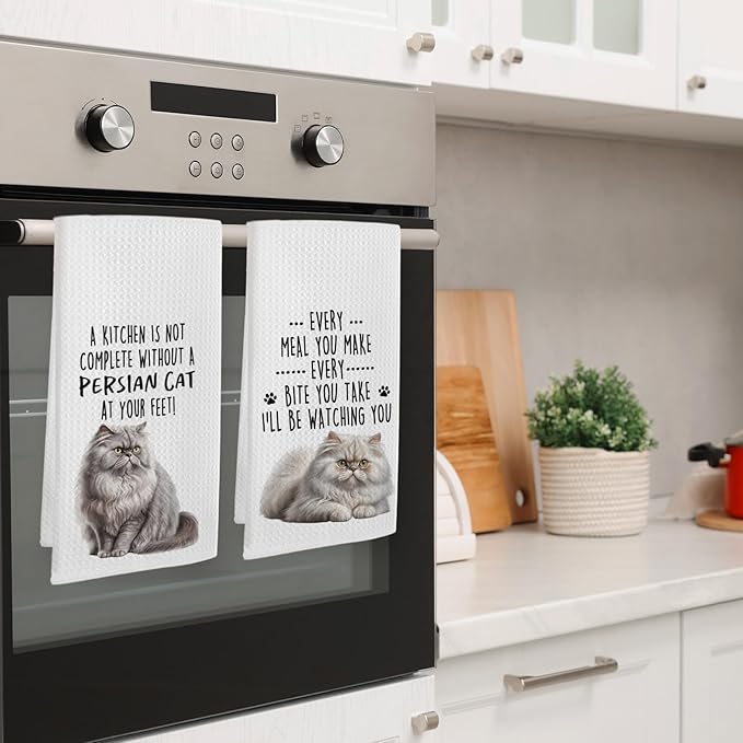 Funny Persian Cat Kitchen Towels, Persian Cat Mom Lady Lovers Gifts for Women Hand Towels, Gifts for Pet Lovers Dishcloths Dish Towel for Kitchen 16x24 Inches Set of 2