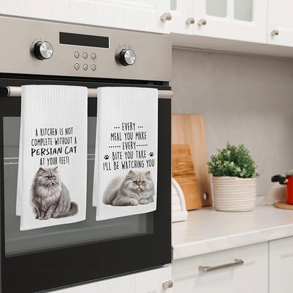 Funny Persian Cat Kitchen Towels, Persian Cat Mom Lady Lovers Gifts for Women Hand Towels, Gifts for Pet Lovers Dishcloths Dish Towel for Kitchen 16x24 Inches Set of 2