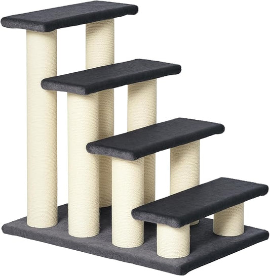 PawHut Cat Tree with 4 Steps for High Beds Couch, Cute Stair Shaped Cat Tree for Indoor Cats or Dogs w/Sisal Scratching Post, Climbing, Playing, Gray
