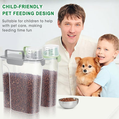 TBMax Pet Dog Cat Food Storage Containers 2 Pack 10 to 14 Lbs, Airtight Cat Food Dispenser with Large Spout & Portable Handle, Travel Dog Treat Storage Bin Bird Seed Container -Light Green/Light Grey