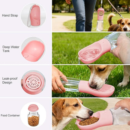 Dog Water Bottle, Portable Water Bottle with Food Container for Dogs Cat Pet Hiking Walking Travel Camping, Leak-Proof Dog Water Bowl Dispenser with Feeder Function Puppy Essentials