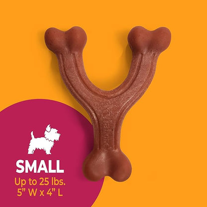 Nylabone Wishbone Strong Chew Toy for Dogs Made with Real Bacon, Durable Dog Chew Bones for Aggressive Chewers, Long-Lasting Flavor Keeps Dogs Busy, Small Dog Toys - Up to 25 lbs, 1 Count