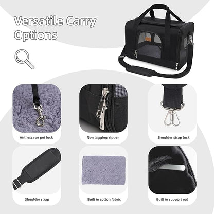 ROYPET Cat Carrier,Portable Pet Carrier Bag for Cats and Small Dogs,Foldable Soft-Sided and Scratch-Proof mesh Cat Bag Pet Carriers,Airline Approved Pet Carrier,Pet Travel Carrier Up to 15 Lbs,Black