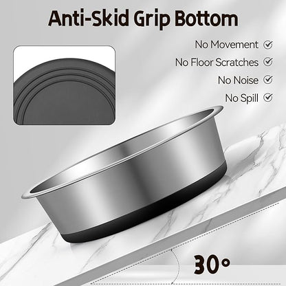 Stainless Steel Dog Bowls, Non Slip Dog Metal Bowls, 2 Pack Food and Water Pet Feeders Heavy Duty Dishwasher Safe (16oz, 2cup)
