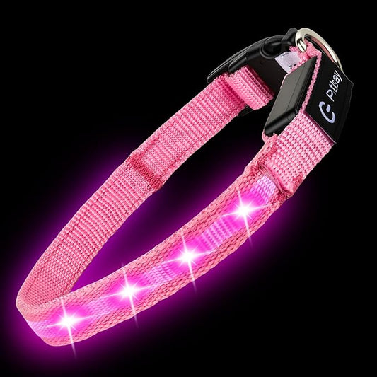 LED Dog Collar for Small Dogs Cats - Fully Waterproof & Adjustable Glow Collar - USB-C Rechargeable for Night Walking, Safety - Flashing Lighted Collar for Dogs(Pink,S)