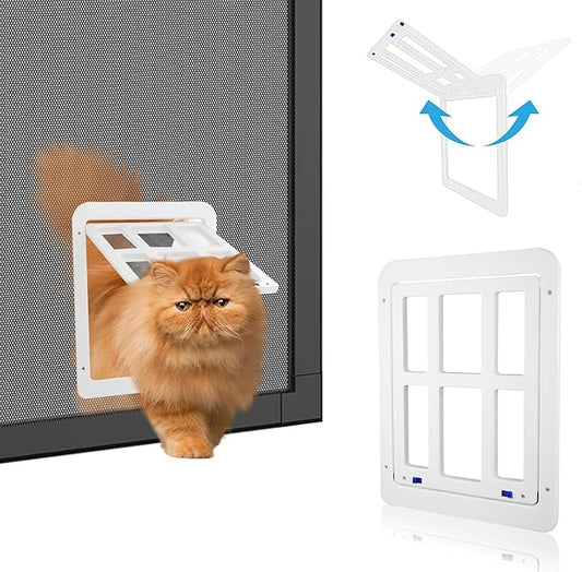 Cat Screen Door for Sliding Screen Door Pet Screen Door with Flap Lockable Suitable for Small Dog and Cat-White