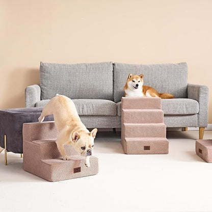 EHEYCIGA Dog Stairs for Small Dogs 13.5" H, 3-Step Dog Steps for Couch Sofa and Chair, Pet Steps for Medium Cats, Non-Slip Balanced Pet Ramp Indoor, Pink