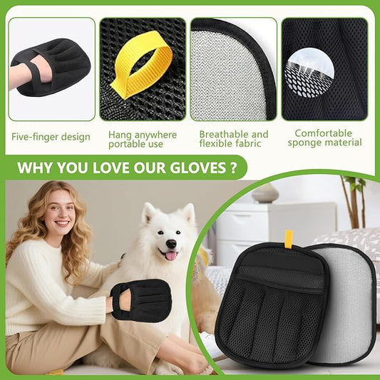 3 Packs Pet Hair Remover Gloves for Dogs and Cats， Pet Hair Removal Glove for Furniture, Car Interiors, Bedding & Clothing