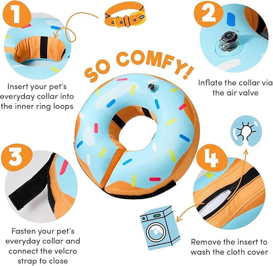 BENCMATE Inflatable Dog Cone Collar Alternative, Soft Dog Cone for Small Medium Large Dogs and Cats, Neck Recovery ECollar Donut Collar After Surgery (Medium+, Donut-Blue)