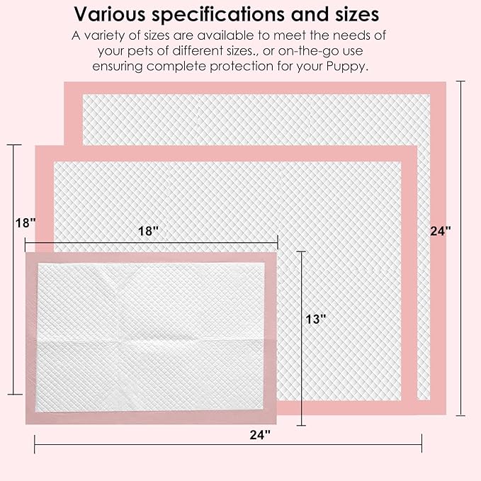 Pink Puppy Pee Pads, 18"x 24" 50 Count Disposable Puppy Pee Pad for Pet Toilet Training, Super Absorbent & Thick, Leak-Proof, Quick-Dry, Pet Potty Pads for Puppies, Dogs, Cats, Rabbits