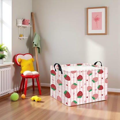 Rectangular Kids Storage Basket Boys for Home Kitchen Girls Cute Storage Bin Organizer Shelf Book Room Decor(Stawberry)