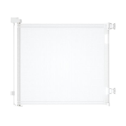 Retractable Baby Gate for Stairs – 33” Height, Expands up to 71” Width – Safety Gate for Infants, Toddlers, Dogs & Pets – Easy Install, Secure Closure, White Mesh Design for Indoor & Outdoor Use