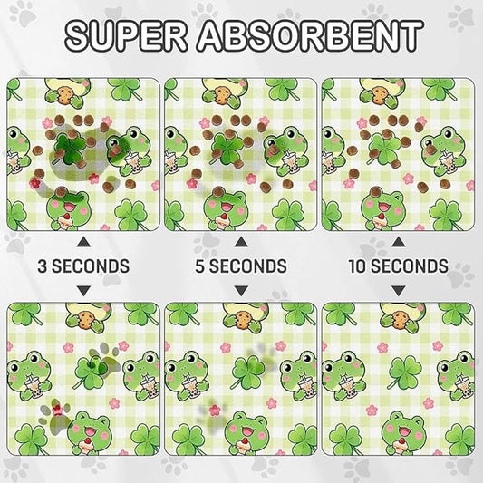 Dog Food Mat for Pet Cat Food Mat, Cute Frog Absorbent Quick Dry Dog Bowl Mats for Food and Water, Non-Slip Cat Pet Feeding Mats for Floor Placemats 12"x20"