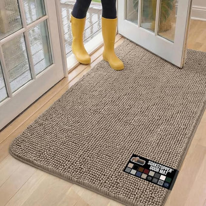 GORILLA GRIP SoakSTOPPER Dog Door Mat, 60x36 Machine Washable Rug Absorbent Doormat Captures Moisture Mud Dirt, Quick Dry Soft Chenille Entryway Rugs Indoor Entrance Mats for Dog Paws, Beige