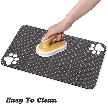 Dog Food Mats,Cat Absorbent Water Bowl Feeding Mats Pet Placemats for Food and Water Gray Wood 12 * 20 inch