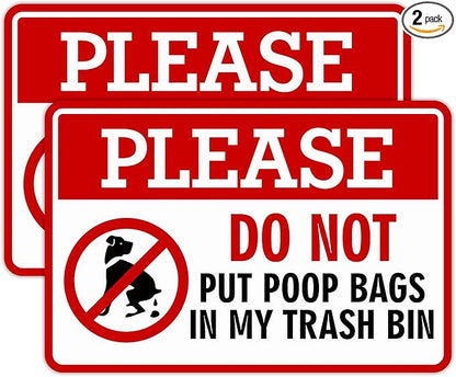 2PCS Please Do Not Dispose Poop Bags in This Trash Bin Stickers, Self-Adhesive Weatherproof Do not Throw Dog Poop Bag in The Trash Sign, Trash Can Stickers for House，Yard，Restaurant（5.9" x 3.9"）