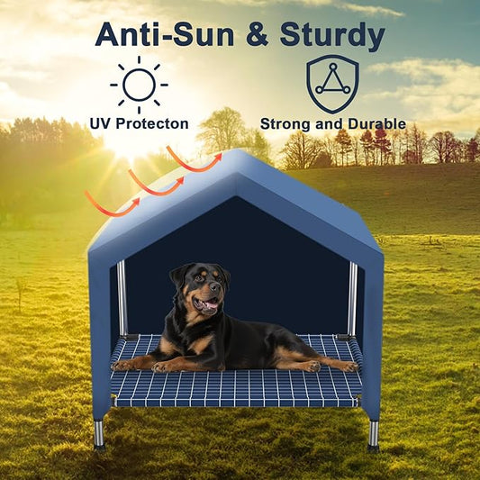 2 in 1 Elevated Dog House - Rainproof Dog Tent Cat House, Dog Sunshade Tent, Pet House - Ventilated Elevated Floor, Raised Pet Shelter for Medium