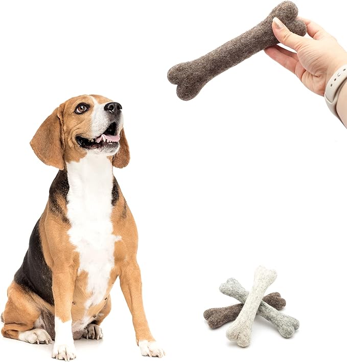 Glaciart One Felted Wool Dog Chew Bone (3 Pcs)| Durable for Puppy Chew for Teething & Dog Teeth Cleaning | Pet Toys Fetch Games & for Anxiety/Boredom | Great for Small or Medium
