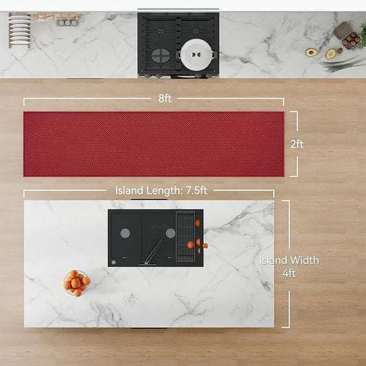 2x8 ft Hallway Runner Rug Extra Long Boho Woven Kitchen Runner Rugs Mat Non Slip Washable, Soft Entryway Laundry Hall Floor Runner Carpet for Indoor Backdoor Bedroom Hallway Living Room, Red