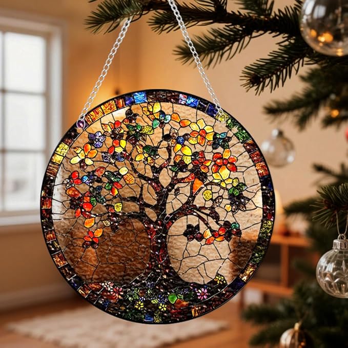 Chrismas Acrylic Stained Glass Window Hanging,Sun Catcher Decor Stained Panel Hangings Wall Art Decor, 2026 8x8inch (SCL008 Tree)
