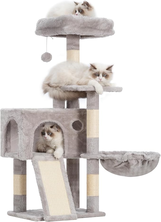 Gitelsnour Cat Tree, 41.3" Cat Tower for Indoor Kittens with Scratching Board and Posts, Multi-Level Cozy Cat Condo with 2 Perches, Hammock, Balls, Light Gray GCT005SW