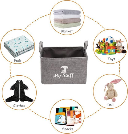 Geyecete Canvas Dog Toy Storage Dog Toy Basket -Box for Dog Toy Bins, Dog Blanket, Dog Clothes Storage - Pet Toy and Accessory Storage Bin-Gray