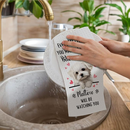 Maltese Gifts Kitchen Towels, Funny Dog Tea Dish Towels for Kitchen Decorative, Maltese Dog Lovers Gifts for Women, Every Meal You Make Every Bite You Take Hand Towel, 16x24 Inch