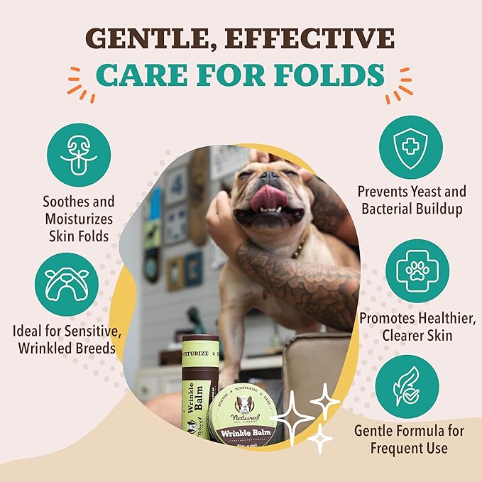 Natural Dog Company Wrinkle Balm for Dogs – Dog Wrinkle Balm for Skin Folds, Facial Creases & Wrinkles, Lick-Safe Wrinkle Cream for Bulldogs, Pugs & Bully Breeds, Daily Skin Care, 4 oz Tin