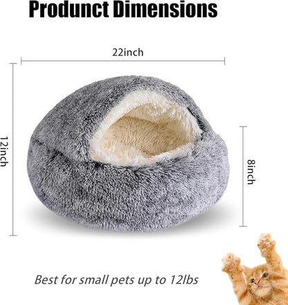 Cat Beds for Indoor Cats,Cat Cave for Puppy and Kitty,Calming Small Dog Bed for Small Dogs with Cover Cave,Cozy Warming Fluffy Washable Anti-Slip Pet Sleeping Bag (Grey, 22 * 22inch)