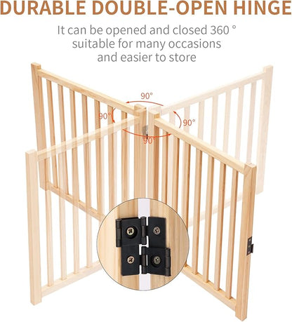 YOCAN Paint-Free Wooden Freestanding Dog Gates for The House,Doorways, Stairs,Wood Dog Fences Indoor Pet Gate,Step Over Fence-3 Panels L:69" H:23"