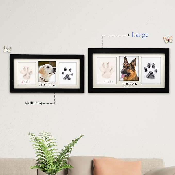 MYPAWLETS Extra Large Paw Print Frame Kit,Dog/Cat Paw Print Kit,Soft Pawprint Clay&Clean Touch Ink Pad,Pet Paw Print Impression Kit with Customization Tool,Wooden Pet Memorial Frame-Black