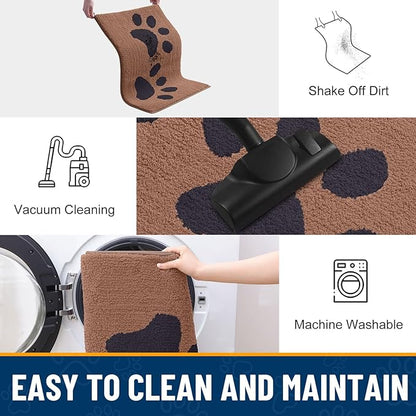 Smiry Dog Door Mat for Muddy Paws, Absorbs Moisture and Dirt, Low-Profile Entryway Mat with Non-Slip Backing, Entry Indoor Outdoor Doormat for Inside Floor (30x20 Inches, Camel and Black, Paw)