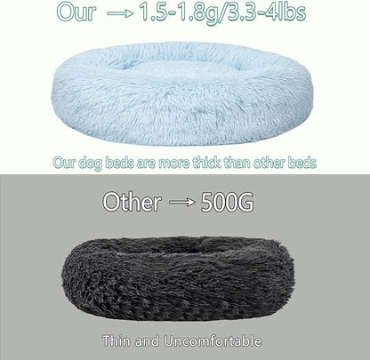 Calming Dog Bed for Medium Dogs Cats, Puppy 31'' Round Anti-Anxiety Warm Fluffy Plush Faux Fur Bed, Soft Anti-Slip Donut Washable, Cozy Medium Puppy Bed, Fits up to 50 lbs Pets