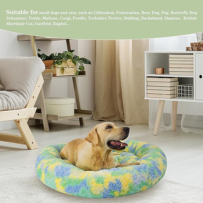 Calming Dog Bed for Big Dogs, 39'' Round Anti-Anxiety Warm Fluffy Plush Faux Fur Bed, Soft Anti-Slip Donut Washable Big Pet Bed, Cozy Big Dogs Bed, Fits up to 100 lbs Pets