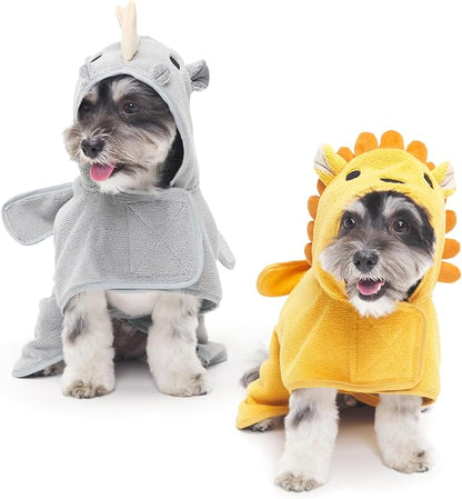 Barkbox Dog Bathrobe Bundle Fast Drying with Hook and Loop Closure & Wrap Tie Snuggle, Easy to Clean, Machine Washable, Dog Coats and Tumble Dry Low - Lion/Rhino, Small